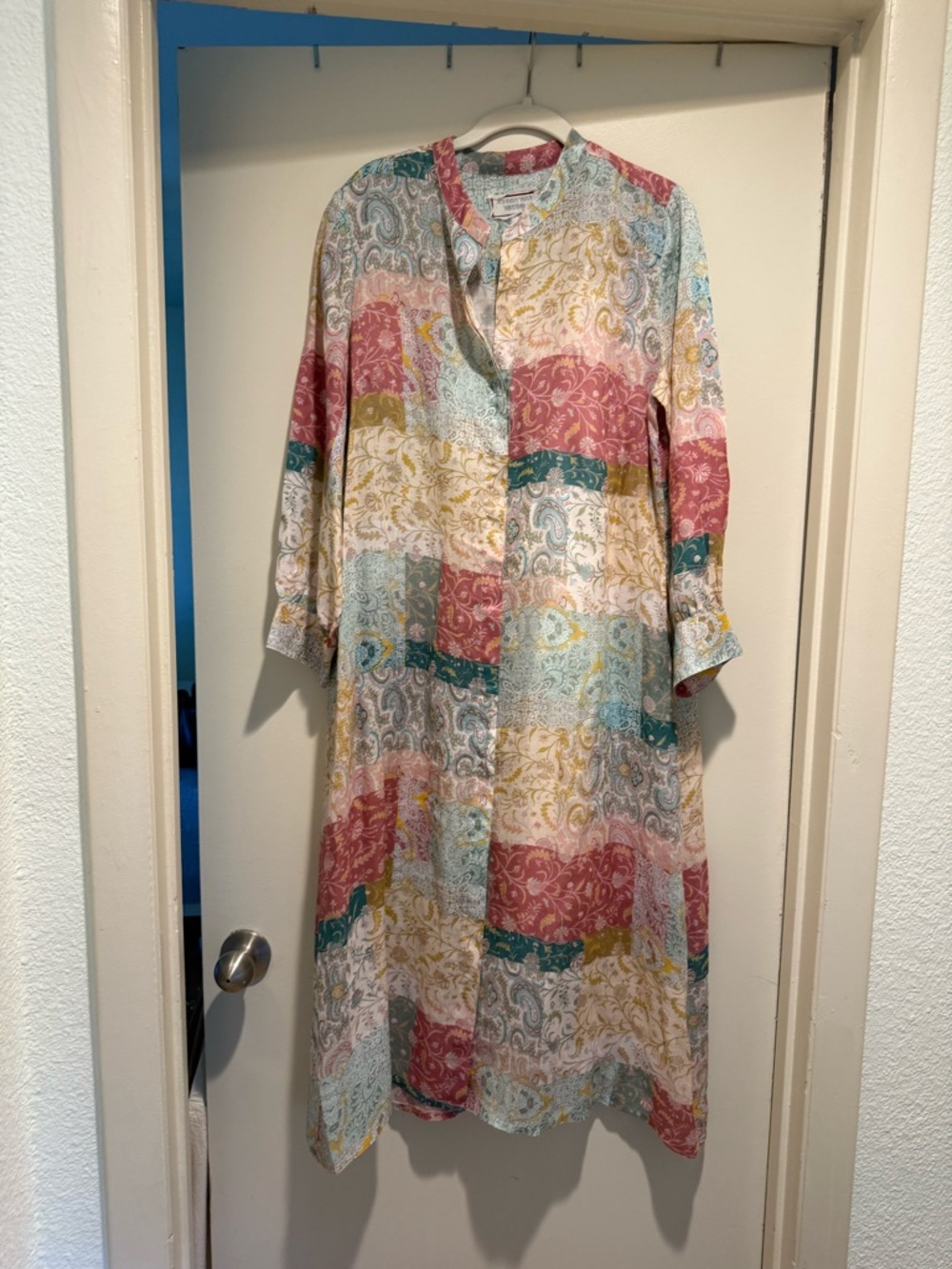 Johnny Was Floral Paisley Patchwork Linen Shirt Dress